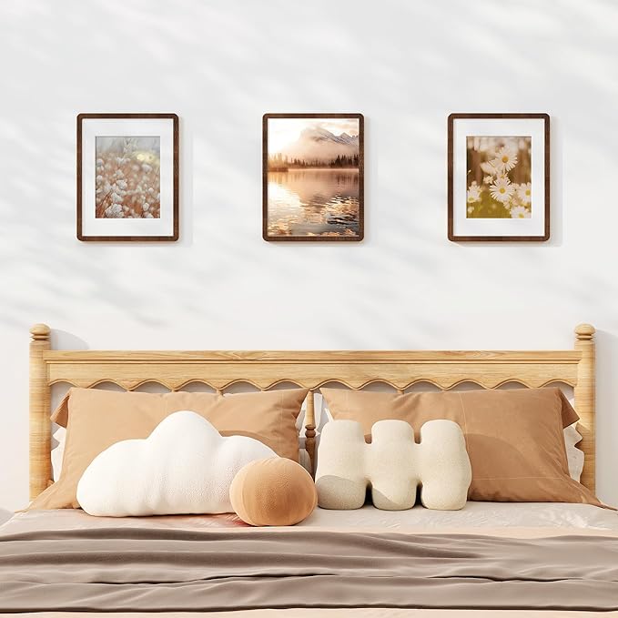 11x14 Picture Frame, Solid Oak Wood Frame 11 x 14 for Wall, Rustic Wooden Frames 11 by 14 with Tempered Glass, 11x14 Frame with Mat for 8x10, Home Decor Photo Frames 11"x14", Walnut Color, 1 Pack
