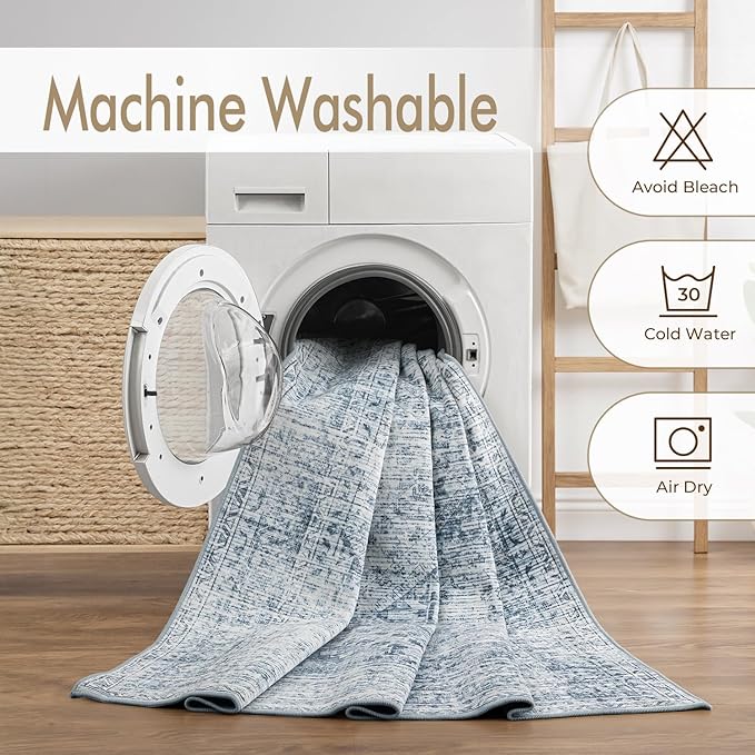MIULEE 2x3 Washable Entry Rug Door Mat Indoor Entrance, Small Rug for Kitchen Bathroom Bedroom, Non-Slip Stain Resistant Throw Carpet Boho Entryway Decor, Blue