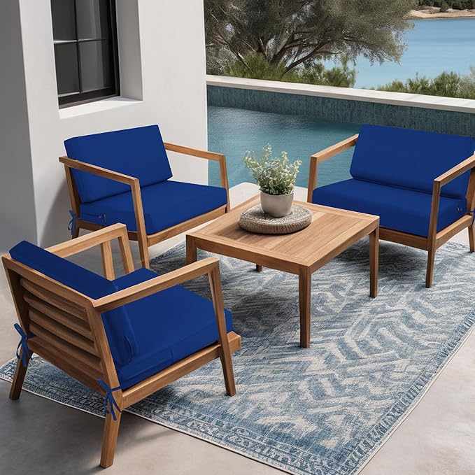 idee-home Outdoor Cushions for Patio Furniture, Outdoor Seat Cushion, Waterproof Couch Hampton Bay Deep Seat Replacement Chair Cushions for Garden Lawn Backyard Deck, 26.5 x 26.5 Navy Bue