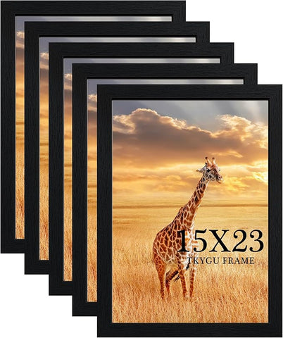 15x23 Picture Frame Set of 5, Wooden Frame Black for 15x23 Inch Picture Poster Photo with Durable Shatter Resistant Plexiglass,Wall Gallery Poster Photo frame 23 by 15 Frame for Wall best gift