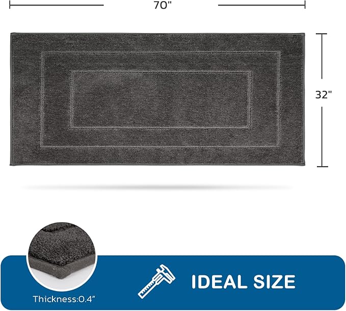 PURRUGS Machine Washable Kitchen Runner Rug 32" x 70", Non-Slip/Skid Hallway Runner Rug, Super Absorbent Soft Area Rug for Kitchen, Hallway & Laundry, Rolled Packaging, Grey