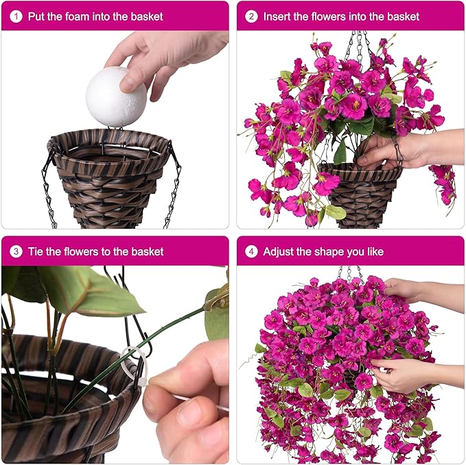 Ivydale Artificial Faux Hanging Flowers Plant Baskets for Outdoors Decoration, Fake Hibiscus UV Resistance Realistic Silk Flower for Outside Home Patio Porch Balcony Garden Wedding, Fuchsia