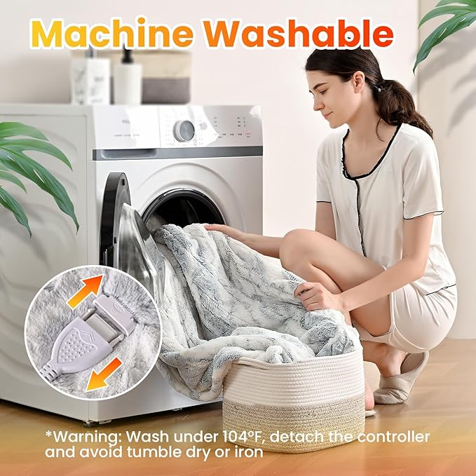 WOOMER Heated Blanket Full Size Electric Blanket 77"x 84", Soft Faux Fur Fast Heating Blanket, 10 Heating Levels & 0.5-12H Auto Off, Over-Heat Protection, ETL Certification