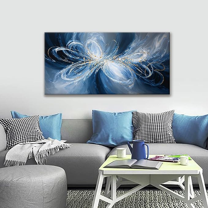 Abstract Wall Art Decor White Blue Wall Art For Living Room Decor Ready To Hang Canvas Wall Art For Office Kitchen Bedroom Canvas Prints 24x48 Inch