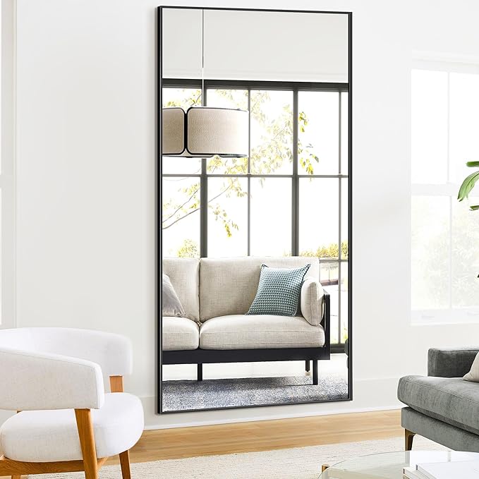 Full Length Mirror, 75"x35" Standing Floor Full Body Mirror for Wall with Aluminum Alloy Frame for Bedroom, Living Room, Dressing Room(Black)