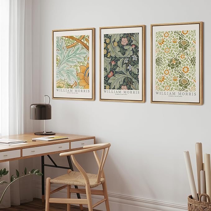 wall26 Framed Canvas Print Wall Art Set William Morris Flower Tapestry Posters Nature Wilderness Illustrations Modern Art Decorative Floral Botanical Minimal Calm for Bedroom - 24"x36"x3 Natural