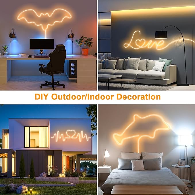 Cozylady 20Ft RGB LED Neon Rope Lights for Bedroom, 6m LED Strip Lamp with Double Sided Adhesive Tape, App/Remote Control Waterproof DIY Lights Decorate The Outdoor and Indoor of Your Home.