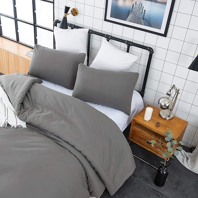 Pureant Grey Comforter Set King 3Pcs Dark Gray Bedding Comforter Sets Gray Comforter King Size Soft Men Boys Elegant Gray Comforter Charcoal Grey King Size Quilts Luxurious Smoke Grey Bedding