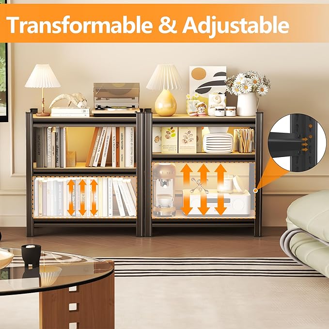 Tall Bookshelf with Open Shelves, Metal and Wood Office Book Shelf, Adjustable Organizer Bookcase, Standing Storage Organizer Shelf for Living Room (29.5" W*11.8" D*28.7" H)