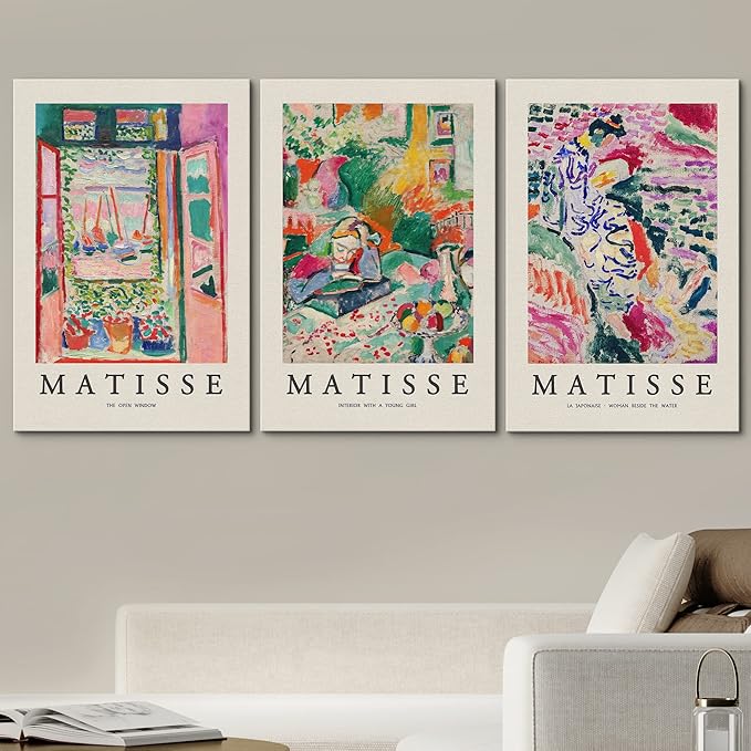 wall26 Canvas Wall Art Print Set French Floral Rainbow Landscapes Henri Matisse Nature Plants Illustrations Modern Relax/Calm Multicolor for Living Room, Bedroom, Office - 16"x24" x 3 Panels