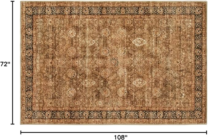 Morebes Vintage Living Room Rug,Washable Large Area Rug 6x9 Non Slip,Distressed Soft Floral Dorm Boho Rugs,Indoor Accent Floor Carpet for Nursery Kitchen Coffee Table Dining,Brown