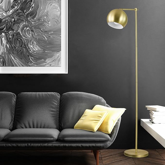 GLOBE Electric 12915 60" Floor Lamp, Satin Gold Finish, Vintage Glam Design, in-Line Switch, E26 Base, Gold and Brass Modern Floor Lamp for Living Rooms and Bedrooms