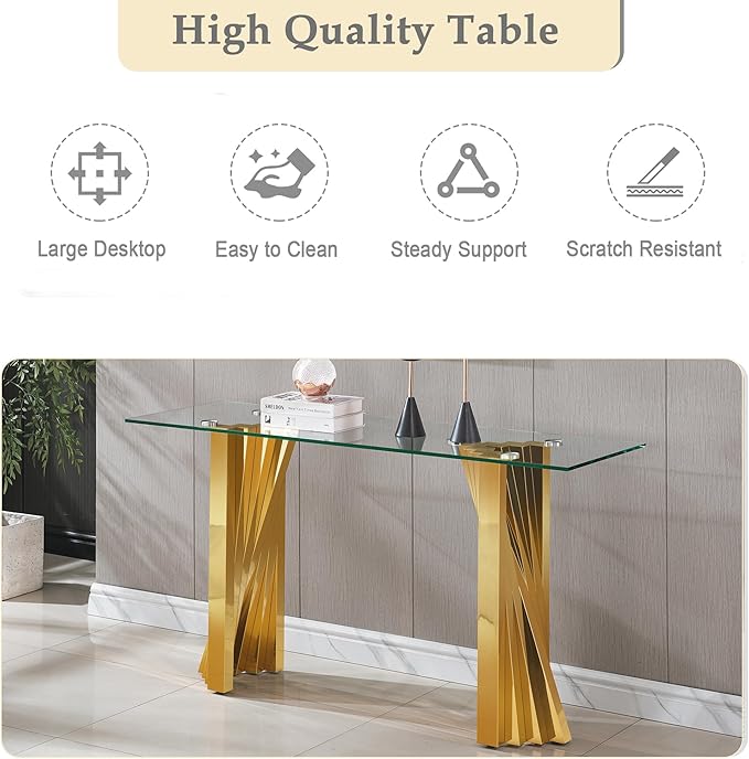 3-Piece Glass Table Set: Modern Coffee & Console Table with Stainless Steel Frames - Living Room Set