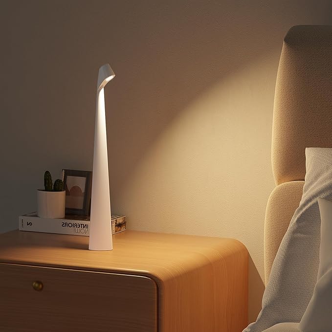 Portable Cordless LED Desk Lamp, Rechargeable Wireless Table Lamp, 3-Level Brightness, Patio & Bedside Night Light, Dining Room Ambient Reading Light (White)