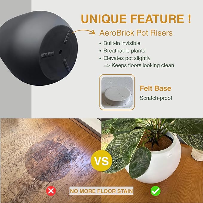 12.5" H x 11.4" D Corso Fiberstone Round Tapered Planter with Drainage Hole, Smooth Finishes, Weather Resistant for Indoor and Outdoor Use, Included 2 Extra Coco Mats (Black, 9" Pot Opening)