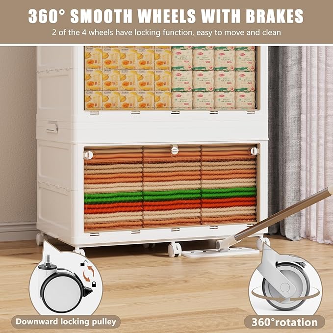 70gal / 282qt Stackable Storage Bins With Lids, 3-Tier Plastic Storage Bins With Wheel, Closet Organizers And Storage, Collapsible Storage Cabinet For Bedroom, Dorm Room, Study, Office