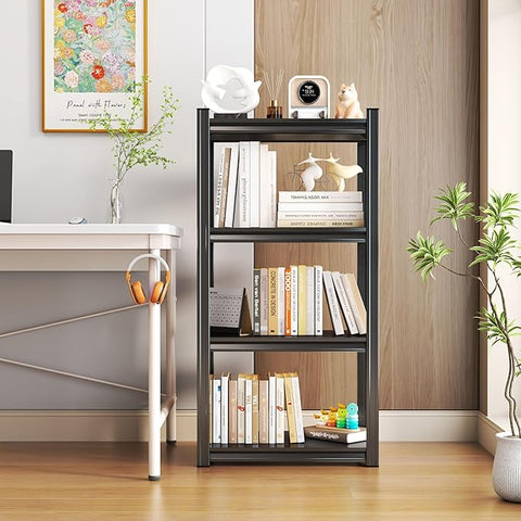 Tall Bookshelf with Open Shelves, Metal Office Book Shelf, Adjustable Organizer Bookcase, Standing Storage Organizer Shelf for Living Room (24" W*14" D*44" H)