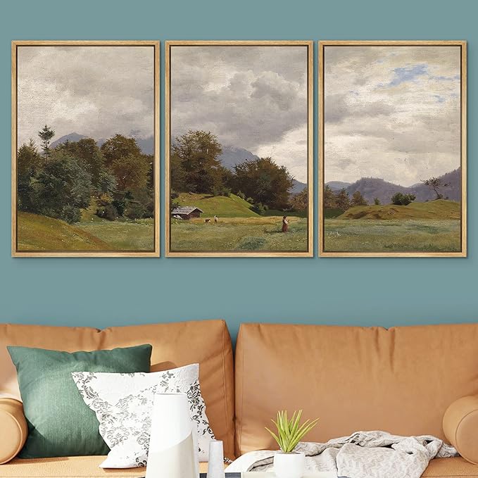 SIGNWIN Framed Canvas Print Wall Art Woodland Nursery Decor Set Storm Cloud Pastoral Farm Landscape Nature Abstract Nordic for Living Room, Bedroom, Office - 24"x36"x3 Natural