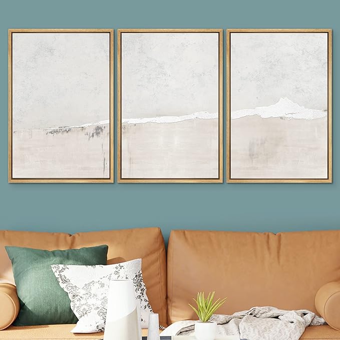 SIGNWIN Framed Canvas Print Wall Art Set Industrial Grunge White Gray Landscape Shapes Abstract Illustrations Modern Art Decorative Nordic Zen for Living Room, Bedroom, Office - 16"x24"x3 Natural
