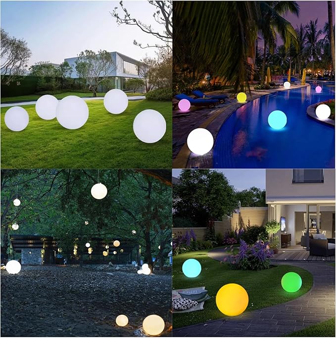 8-Inch Rechargeable LED Orb Light – 16 Color Glow Sphere, 4 Modes, Waterproof Ambient Lighting Ball, Solar & USB Charging Glowing Orb for Indoor, Outdoor, Pool, Room, and Patio Decor