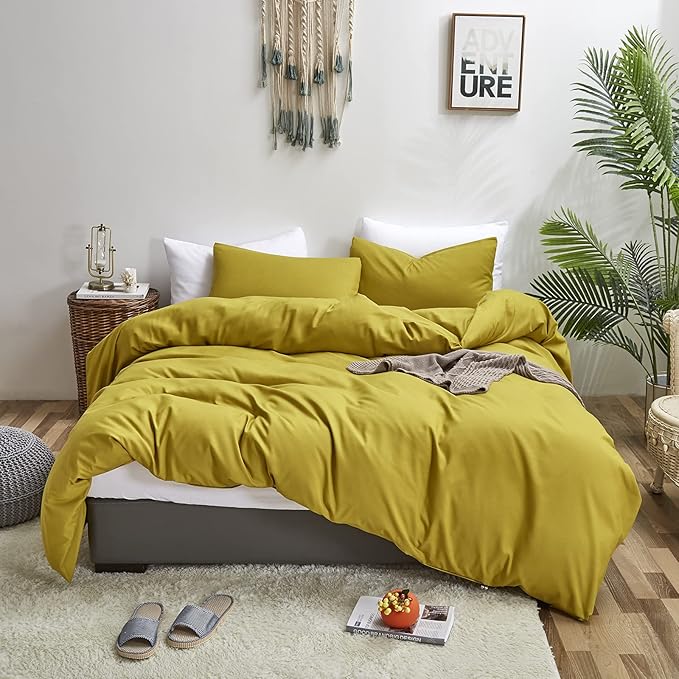 Luxlovery Chartreuse Comforter Set Full Moss Green Bedding Comforter Set l Modern Solid Grass Green Soft Breathable Yellowish Blanket Quilts 3 Piece Bedding Set for Women Men Kids