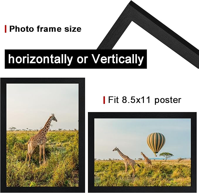 8.5x11 Picture Frame Black Set of 5, Certificate Frame Poster and Photo frame, Horizontal and Vertical Formats for Wall or Tabletop, 8.5x11 Frame with Shatter Resistant Plexiglass, best gift
