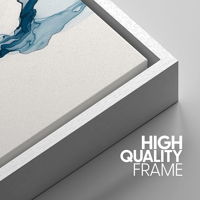 SIGNWIN Framed Canvas Print Wall Art Set Blue Tan Smoke Wave Landscape Abstract Shapes Illustrations Modern Art Decorative Contemporary Colorful for Living Room, Bedroom, Office - 24"x36"x3 White