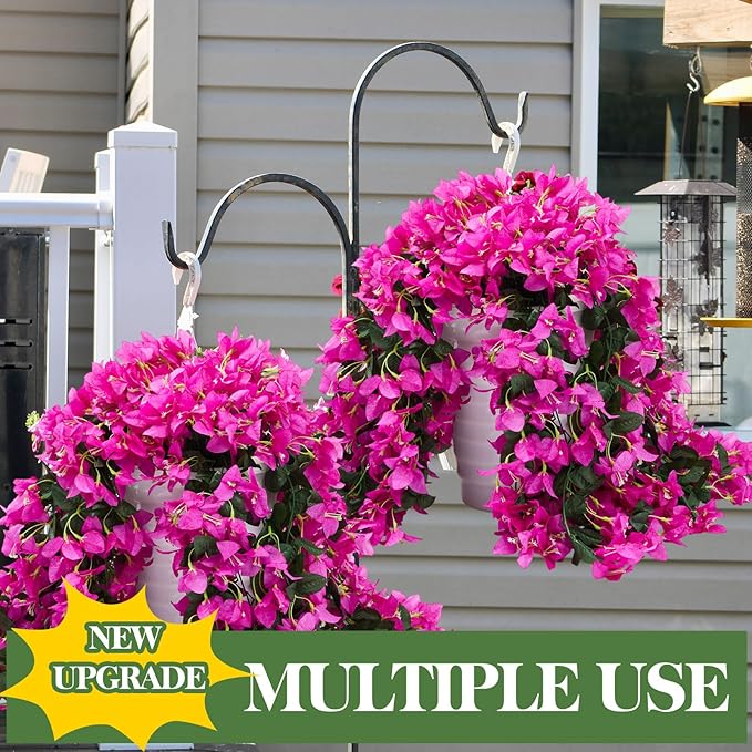 4 Pcs Artificial Faux Bougainvillea Flowers Plants Hanging Flowers Plants for Outdoor Decoration Fake Silk UV Resistant Long Trailing Vines for Front Door Porch Planter Balcony(Purple)