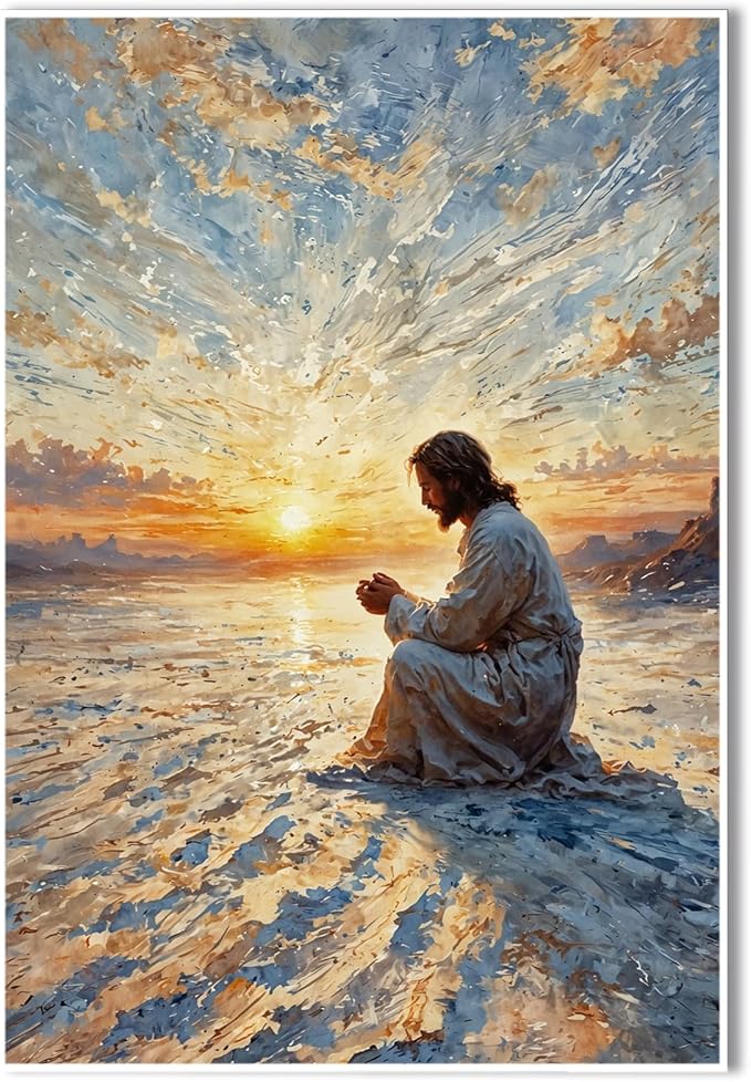 Christian Wall Art Print, Religious Scripture Biblical Decor, Faith-Based Inspirational Landscape with Cross, Digital Printed Canvas Poster for Church, Home Chapel, Prayer Room Decor