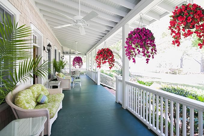 Artificial Fake Hanging Hibiscus Flowers Plants Baskets for Outdoor Decoration, Faux Silk Hibiscus Long Vines in Planter UV Resistant Realistic Flowers for Outside Porch Patio Home Decor, White