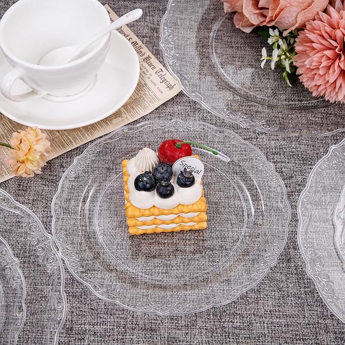 U-QE 60PCS Clear Plastic Plates for Party - Clear Plates Disposable Heavy Duty for Party & Wedding