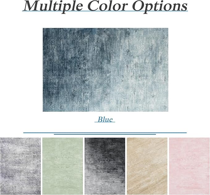 Washable Rug 6x9 Area Rugs for Living Room - Stain Resistant Non-Slip Backing Boho Rug for Bedroom,Durable & Ultra-Thin Vintage Large Area Rug(6x9,Blue)