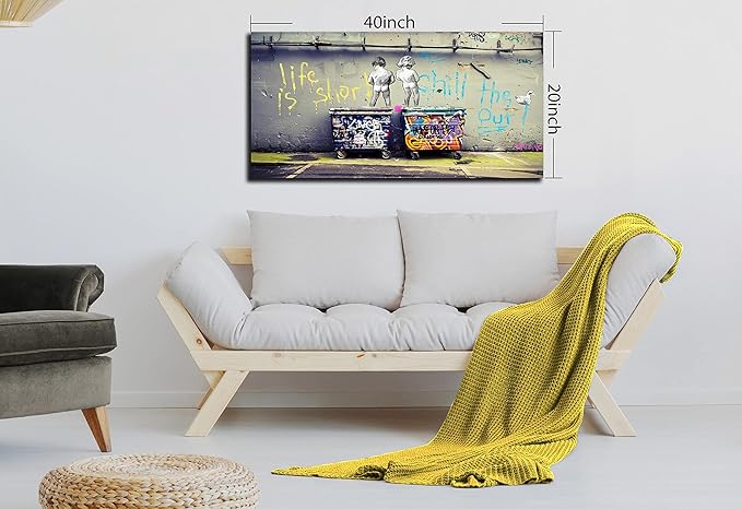Banksy Street Art - Graffiti Canvas Wall Decor - Abstract Art Wall Decor Ready to Hang Size 40" x 20"