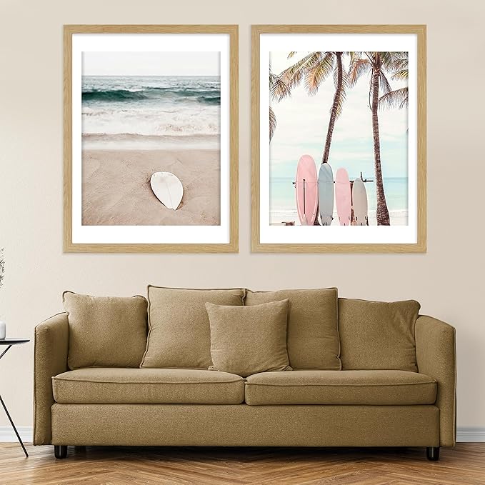 22x28 Frame Set of 2, Natural Oak Wood Style - Display 18x24 Picture Frame with Mat or 22 x 28 Poster Frame without Mat, Wall Mounting Horizontal and Vertical