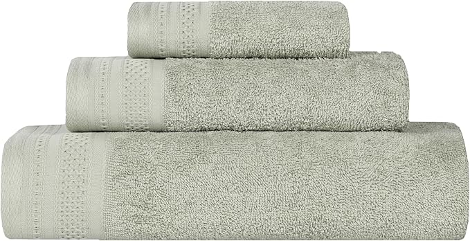 Superior Honeycomb Cotton Medium Weight Towels, for Guest Bath, Master Bathroom, Shower, Quick Dry, Adults, Home Essentials, Textured Waffle Border, Assorted Towel Set, 3 Piece Towel Set, Sage