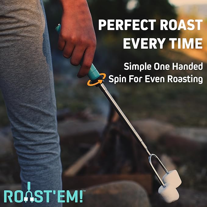 Rotating Marshmallow Roasting Sticks for Campfire & Bonfire | Extra Long Hot Dog & Smores Sticks for Fire Pit | Camping Smores Kit | Retractable Campfire Skewers | 1 Pack