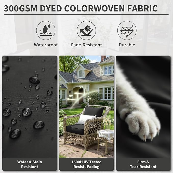 Premium Outdoor Seat Cushion Chair Cushions for Patio Furniture 24 L X 24 W X 5 H Waterproof & Fade Resistant Deep Seat and Backrest Cushion Set with Removable Covers for Chair, Sofa