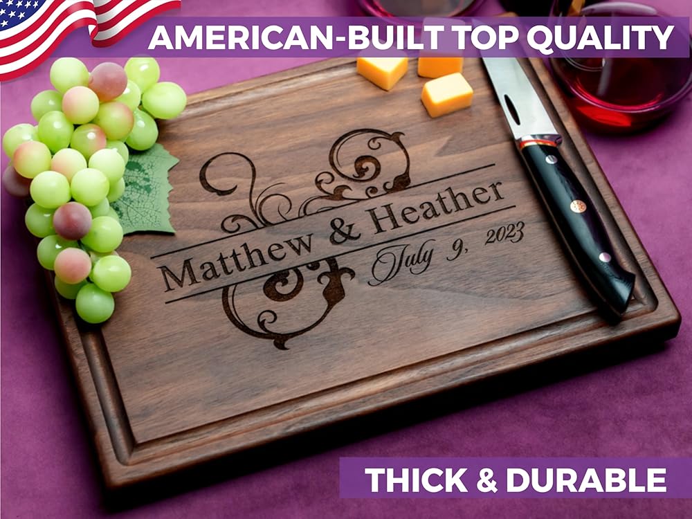 Straga Personalized Cutting Boards | Handmade Wood Engraved Charcuterie | Custom Wedding, Anniversary, Housewarming Gift for Newlyweds 206