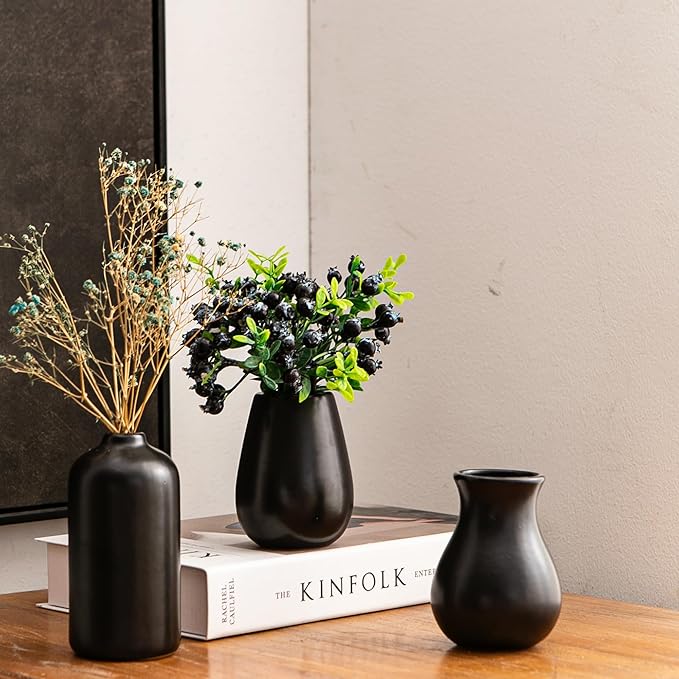 Ceramic Bud Vases, Black Mini Vase Set of 11, Small Pottery Vases for Flowers Mini Ceramic Vases for Pampas Grass Vase Bulk for Wedding Table Centerpieces Decoration Boho Home Decor