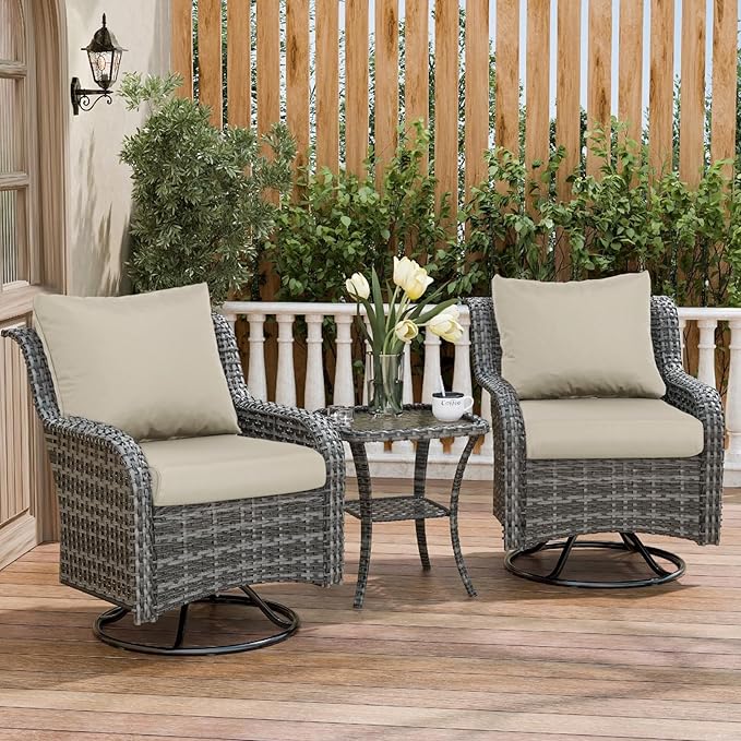 BPS 21x21 Inch Deep Seat Outdoor Cushions Set of 2, Khaki Fade-Resistant and Water-Resistant Patio Chair Cushions for Wicker Chairs, Sofas, Love Seats