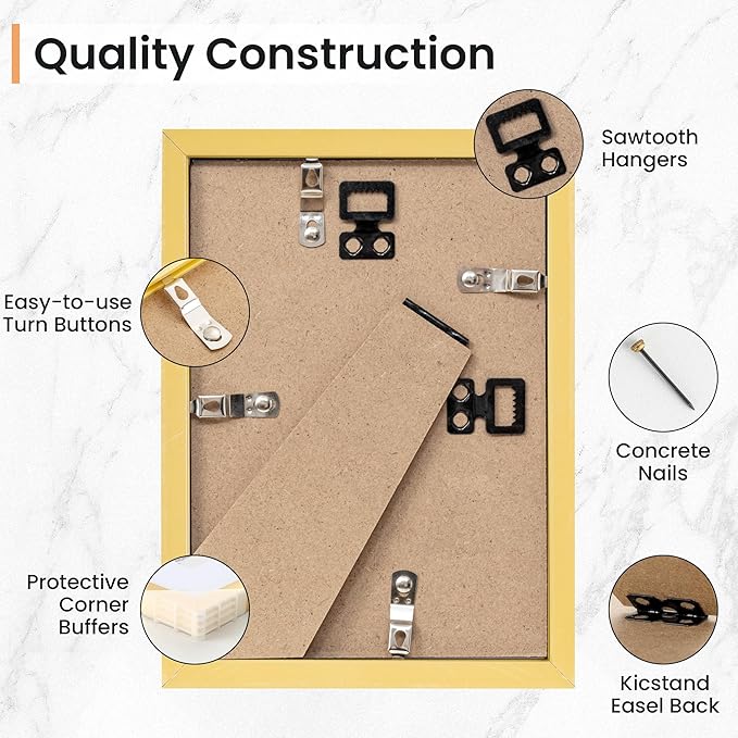 5x7 inch Picture Frame, 5x7 Photo Frames with 4x6 Removable Mat - High Definition Plexiglass - Vertical and Horizontal Display - Wall Hanging Frame - Gold, 12 Pack