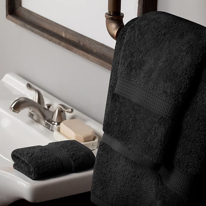 Buckingham Egyptian Cotton 3-Piece Towel Set, Washcloths, Hand Towels, Bath Towels, Black