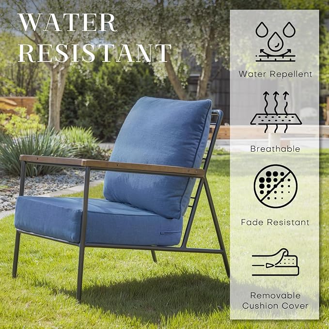 Patio Cushions for Outdoor Furniture - 24×24 Inches High Back and Deep Seating Outdoor Cushion for Patio Chairs Sofa Couch Loveseat Water Resistant(Blue/1 Set/No Button)