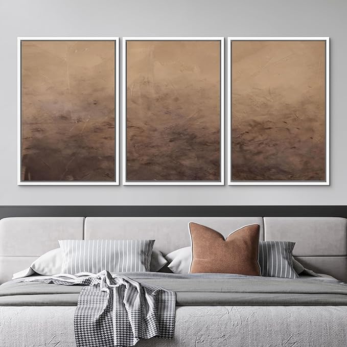 MUDECOR Framed Canvas Print Wall Art Minimalist Earthy Neutral Brown Abstract Illustrations Realism Decorative for Living Room, Bedroom, Office - 16"x24"x3 White