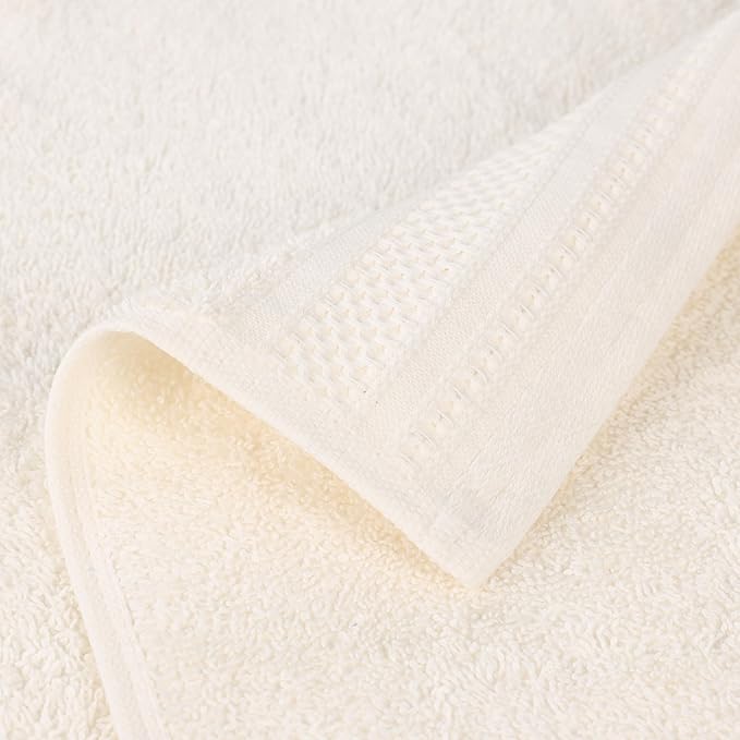 Superior Honeycomb 100% Cotton 500 GSM 12 Piece Bath Towel Set, 6 Washcloths, 4 Hand, 2 Bath Towels, Ideal for Bathroom, Kitchen or Beach, Quick Dry, Jacquard and Solid, Mid-Weight, Ivory