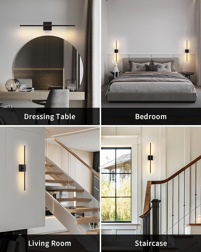 KDG Cordless Wall Sconces Set of 2, Wireless 7000mAh Rechargeable Battery Operated LED Wall Lamps with Remote, 360° Rotate Lightings for Wall Painting, Bedroom, Hallway, Night Light 23.6 inch (Black)