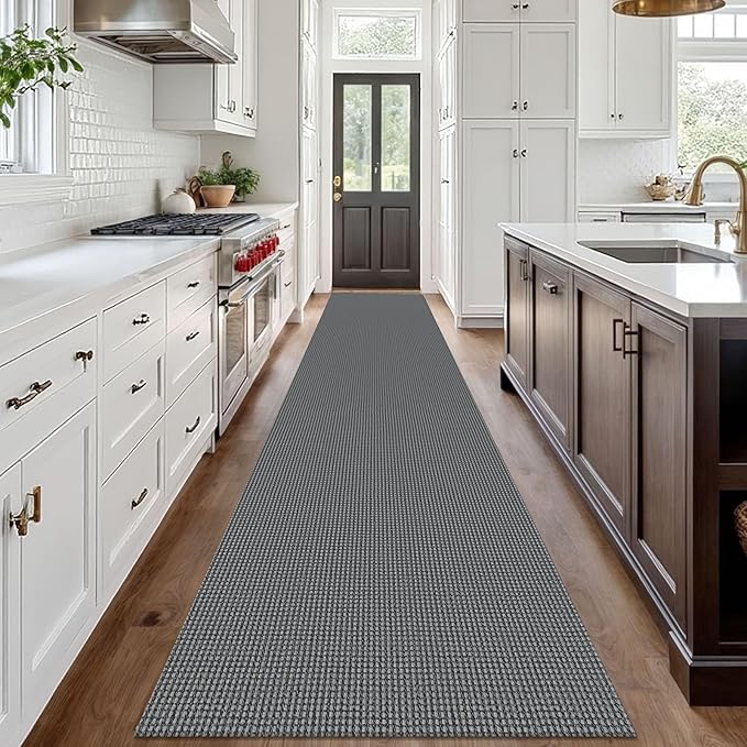 IOHOUZE Washable Exrea Long Hallway Runner Rug 3x18 Non Slip Rubber Backed Kitchen Runner Entryway Runner Indoor, Woven Rugs Floor Carpet for Kitchen Hall Entryway Stair, Dark Grey