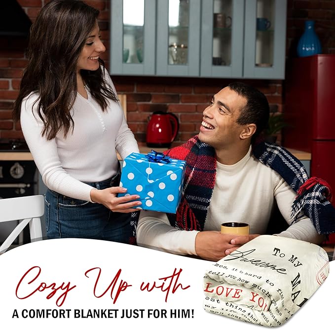Romantic Gifts for Him Men - to My Awesome Man Soft Fleece Throw Blanket 50x60 in - Father's Day Anniversary Birthday Gifts for Men Couple Husband Boyfriend
