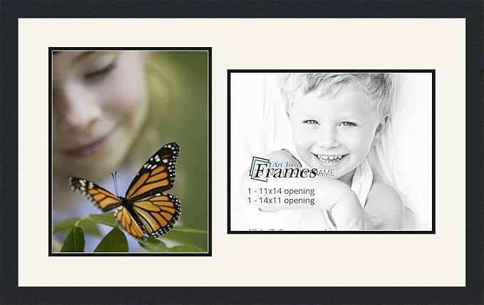 ArtToFrames Collage Photo Frame Double Mat with 2-11x14 Openings and Satin Black Frame