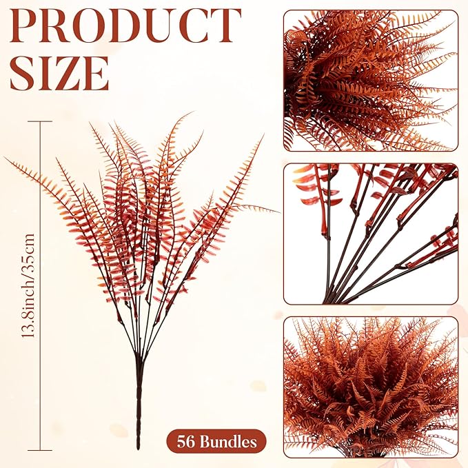 Zeyune 56 Bundles Fall Artificial Plants Outdoors Fake Boston Fern Shrubs Autumn UV Resistant Plastic Faux Greenery for Thanksgiving Outdoor Indoor Garden Porch Window Box Hanging Planter Decor